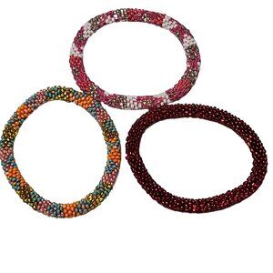 Handmade Seed Beaded Stretch Bracelets Retro Fashion Jewelry Women Set of 3
